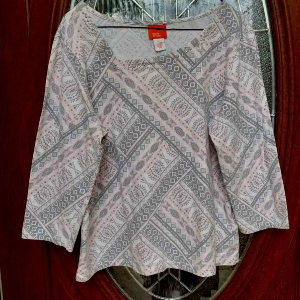 Hearts of Palm Casual Pink/Grey Pullover Top Size L